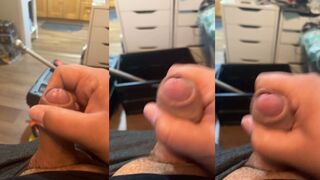 Watch this fat amateur jerk off and urinate while getting a hot load of jizz