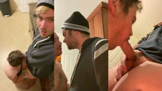 Fagwhiteboi exchange his cum in the kitchen and gives a huge facial