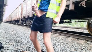 Watch TimonRDD's dirty talk as he jerks off and fucks in a found rubber while working on the rails