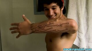 Jizzy McBone drains off his pink cigarette & spunks while showering in solo action