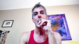 Watch Daddy Richard Lennox tease his son with his massive cock while puffing on a cigarette