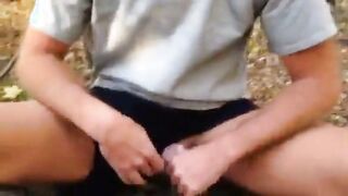 Amateur woodsman gives a hot public handjob to his horny girlfriend