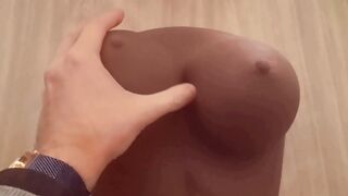 Watch this amateur ebony t-male get a creampie after a wild first-timer fuck on the dining room table