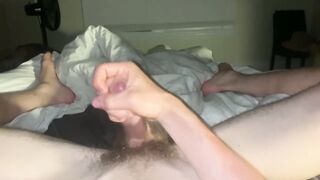 Freepreemieyum's tight backside gets frigged and wanked until he's covered in cum