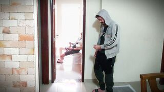 Step brother caught step sister showering & takes huge load in toilet