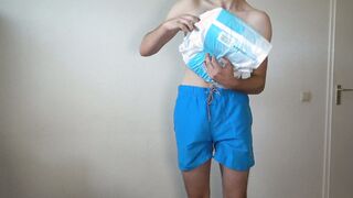 Hotboy pm swims naked in his diaper while enjoying the view