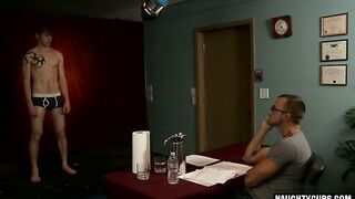 Tattooed stud takes a cumshot on his balls while riding his dick like a wild animal