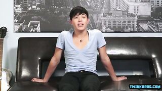 Watch this dark-haired twink with a rim job and a cumshot!