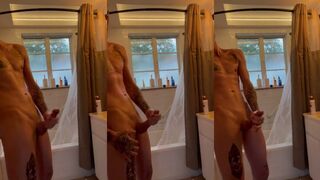 James delong moans loudly while getting his big cock pumped in the bathroom