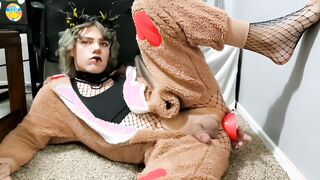 Ash Steele, the kinky furry femboy, takes on lots of dildos & gets a hot cumshot