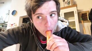 Hot young pornstar goes wild with carrot in hardcore fetish video