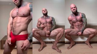 Valdemar Hot's ripped abs & ripped chiseled body show off his massive uncut cock