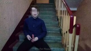 College boy strokes his cock in public after class - hot HD video