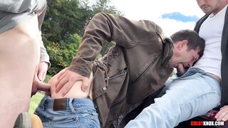 Mickey Knox & Colby Chambers get wild in a public truck threesome