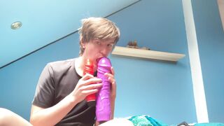 Naty-femboy's hot solo show: skinny guy with fake penises and a big ass teasing in thong