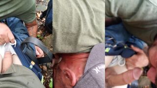 Heavy Glands' first time deepthroating and cumming in the great outdoors