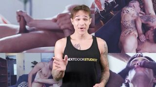 Carter Woods and Aaron Elias take turns cleaning up after a steamy threesome