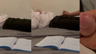 Hot amateur with first-time helping handjob from his schoolmate: A steamy, massive spunk show!
