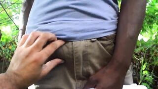 Young boy masturbates with his first BBC in the garden - hunk's handjob and wild anal sex