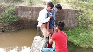 Watch this hot young Indian boy and his two best friends get bareback fucked in the woods near the water - Queer Video in Hindi voice