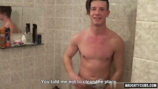 Watch how this inexperienced teen handles a massive uncut cock in his first POV video