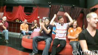 Amateur stripper with massive cock teaches young boy how to deepthroat with his first group of friends