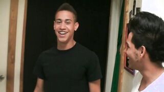 Watch this young stud get tricked into a steamy hook-up with a hot group of guys