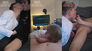 Ethan Lestray gets a hard pounding from a tattooed dude while being rimmed and jizzed on