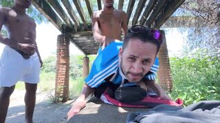 Watch this park-bound whorehouse get mercilessly pounded by a hung black stud