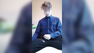 Hot teen with a big cock gets a sticky load on his pants