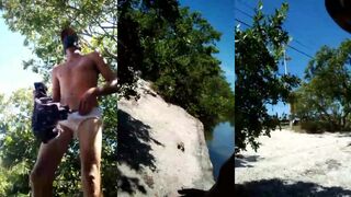 Jopubexpid strokes his meaty shaft while getting caught by the highway in his boxers