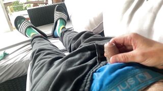 Edgingforhours finishes the cycle by going to sofa & peeing in a watersports soaked hd porn clip