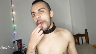 Hot amateur devours food with his saliva fetish and hot mouth