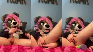 Watch as a hairy guy pounds his butt and shoots his load