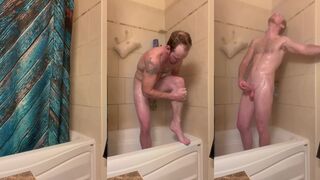 Watch Nofear4me stroke and jerk off a thick uncut cock in a steamy shower