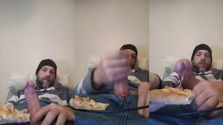 BananaCurve84 goes wild with Jizm Pizza & takes a hot load on his face