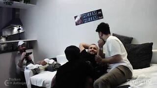 German Arab Sans a Condom in Actioncam with Black Apprentice - A raw and hairy amateur casting couch!