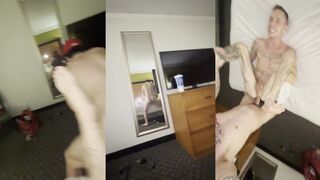 Stevnloc's big cock takes a wild ride in hotel room with tattooed studs and hot babes