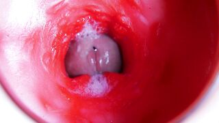 Watch this horny boy stuff his manhood deep in a moist crevasse and fill it with milk