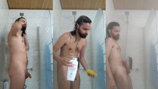 Victor Knight fucks his uncut cock in the bathroom and showers with a happy ending