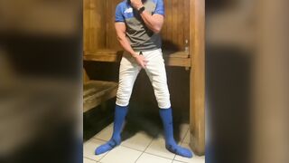 Edges in the Sauna Blue: Homo Jock Daddy Edging Big Cock in the Sauna