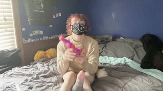 Youngster, Lovely & Baddragon take turns on a bad dragon & cum together