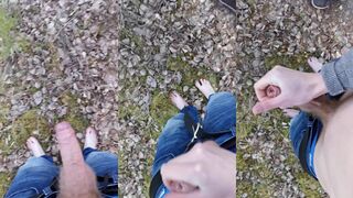 Simon98X masturbates in the forest with his massive rod