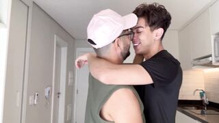 Hot stud with a tanning bed takes on a newbie from the gym in a rough bareback ass-to-booty pounding