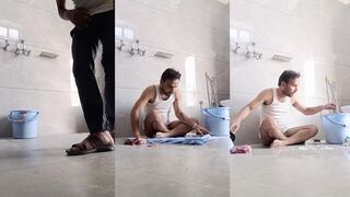 Watch this Indian guy dominate and pleasure young hairy guys in the bathroom
