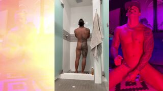 Jona Ortiz enjoys a steamy gym shower with a big cock and cumshot