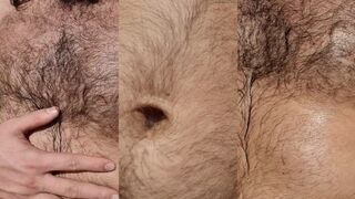 Watch this hairy hunk in a public place as he instructs and teases his muscular Latina lover