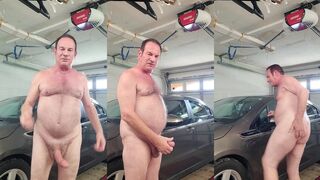 Old dude goes wild with his big dick in garage and takes a hot load
