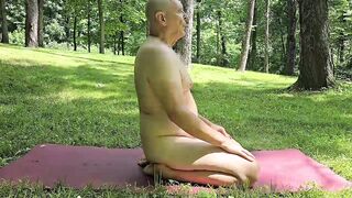 Watch this fat senior guy strip naked and do yoga in public with bear-sized results