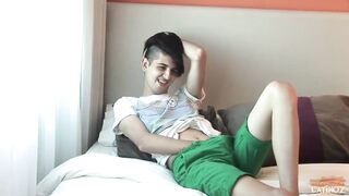 Watch Latino Merli Masturbate His Prick & Get a Bareback Handjob from a Youngster